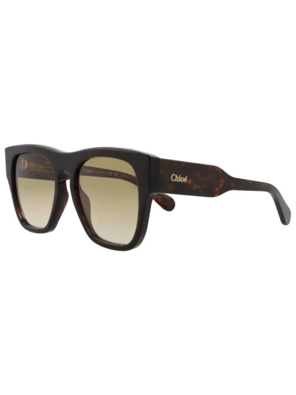 New Chloé Women's Sunglasses Square Rectangle Recycled Acetate Frame Havana